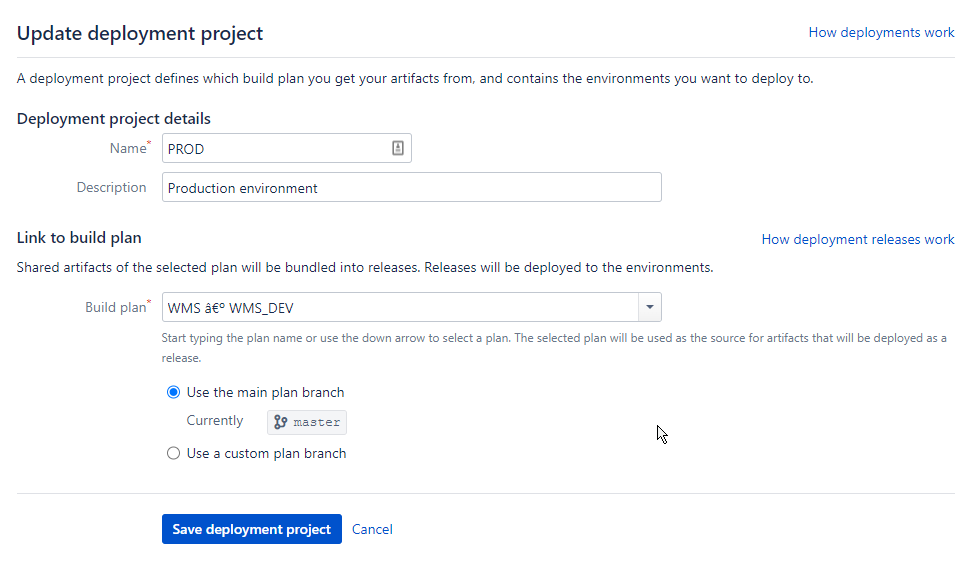 Bamboo Deployment Configuration: Link build plan