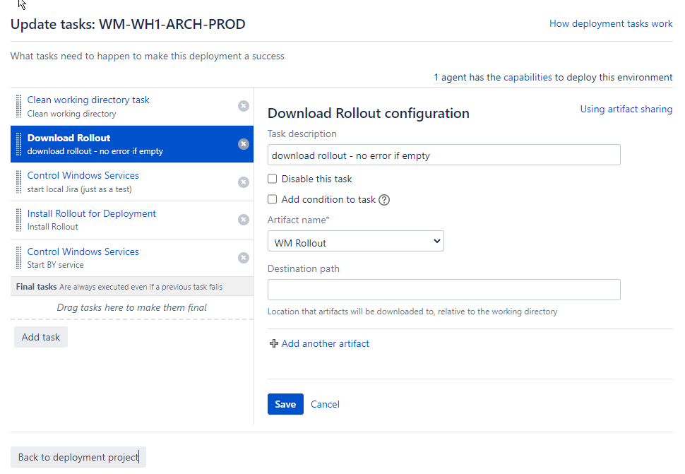 Bamboo Deployment Configuration: Task Download Rollout