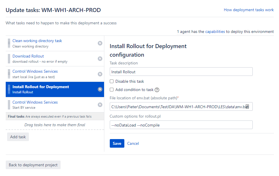 Bamboo Deployment Configuration: Task Install Rollout